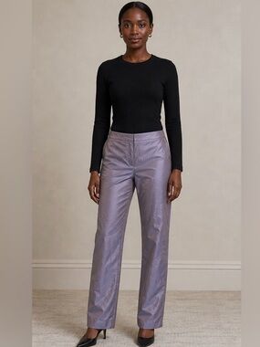 Blumarine Metallic Lavender Straight-Leg Pants